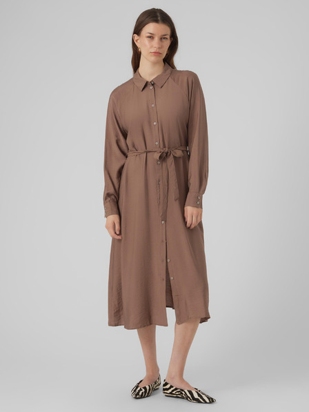 Vero Moda VERO MODA Debby hnedé dámske košeľové šaty