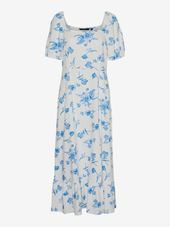 Vero Moda Vero Moda Mymilo dámske bielo-modré kvetované maxi šaty s plátnom