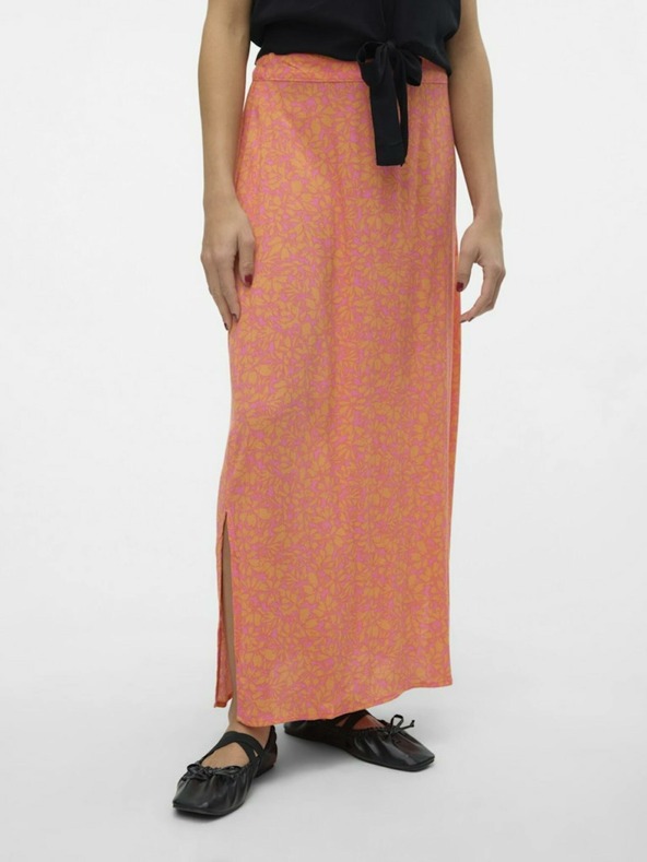 Vero Moda Ružovo-oranžová dámska kvetinová maxi sukňa Vero Moda Menny