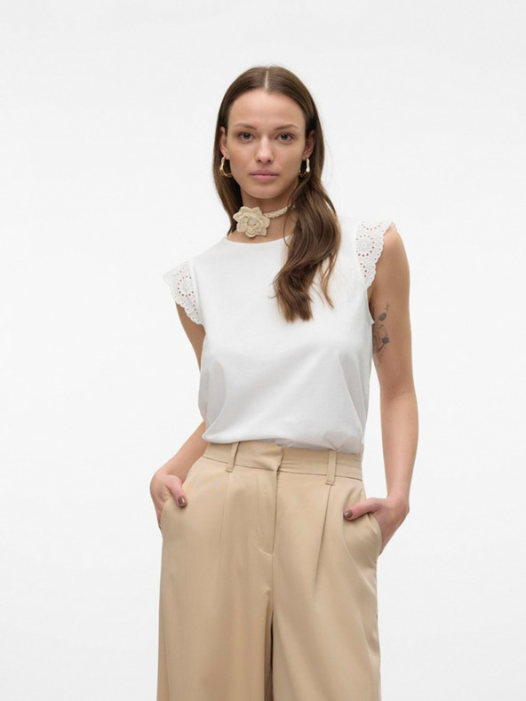 Vero Moda Biela dámska košeľa s čipkou Vero Moda Emily