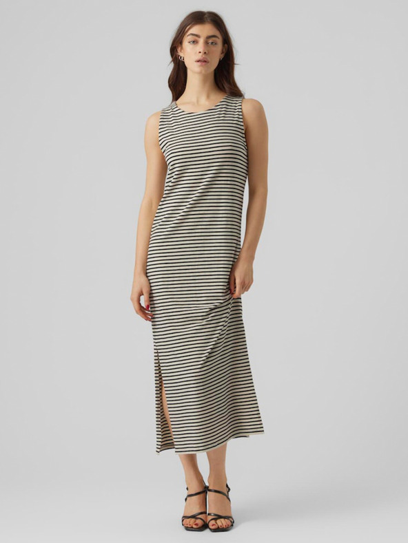 AWARE by VERO MODA Čierno-béžové dámske pruhované maxi šaty AWARE by VERO MODA Fiona
