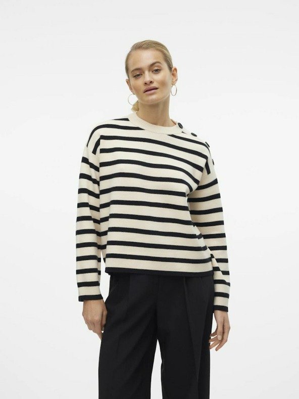 Vero Moda Čierno-béžový dámsky pruhovaný sveter Vero Moda Saba