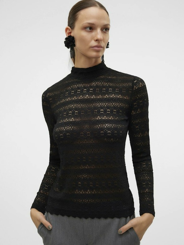 Vero Moda Čierna dámska čipkovaná blúzka Vero Moda Zoe