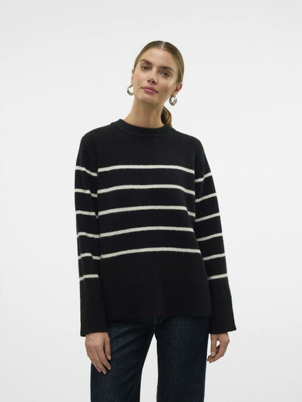 Vero Moda Béžovo-čierny dámsky pruhovaný sveter Vero Moda Flawless