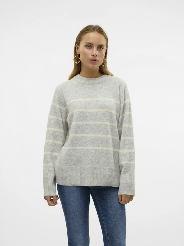 Vero Moda Béžovo-sivý dámsky pruhovaný sveter Vero Moda Flawless