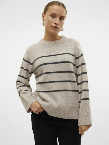 Vero Moda Čierno-béžový dámsky pruhovaný sveter Vero Moda Flawless