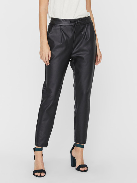 Vero Moda Čierne skrátené kožené nohavice VERO MODA Eva