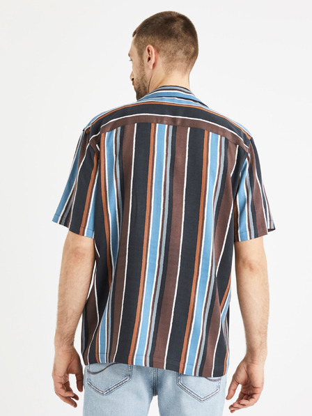 Celio Modro-hnedé pánske pruhované tričko Celio Taboy