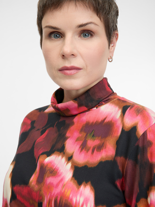 Orsay Červené vzorované dámske tričko s dlhým rukávom ORSAY