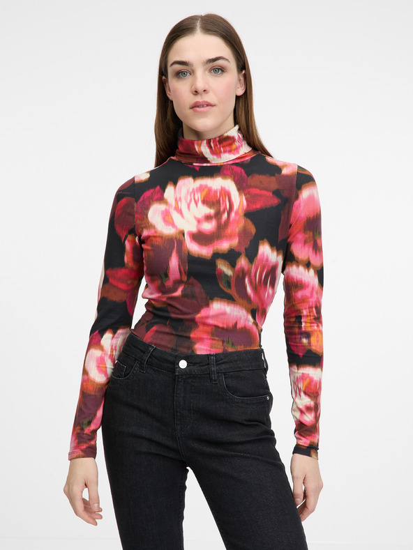 Orsay Červené vzorované dámske tričko s dlhým rukávom ORSAY