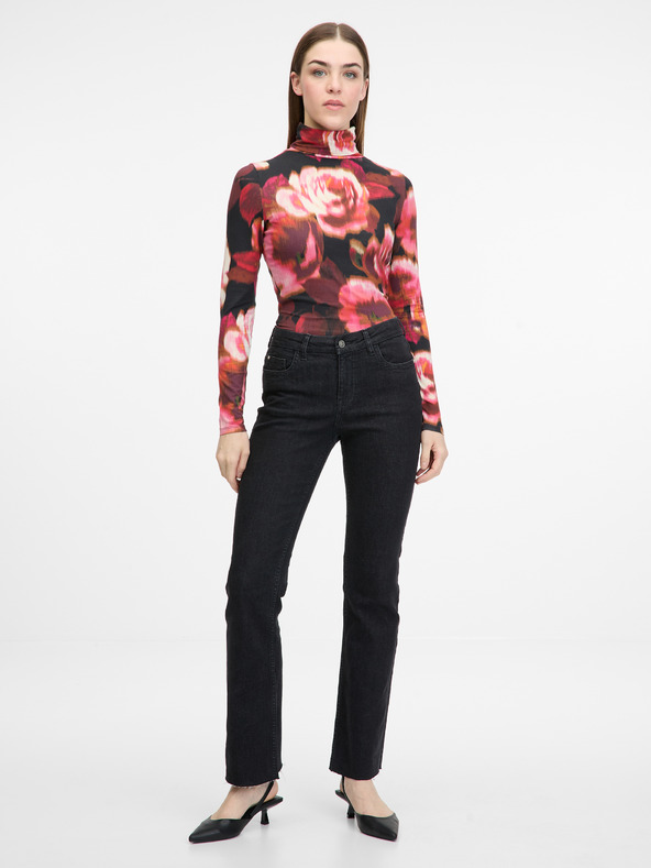 Orsay Červené vzorované dámske tričko s dlhým rukávom ORSAY