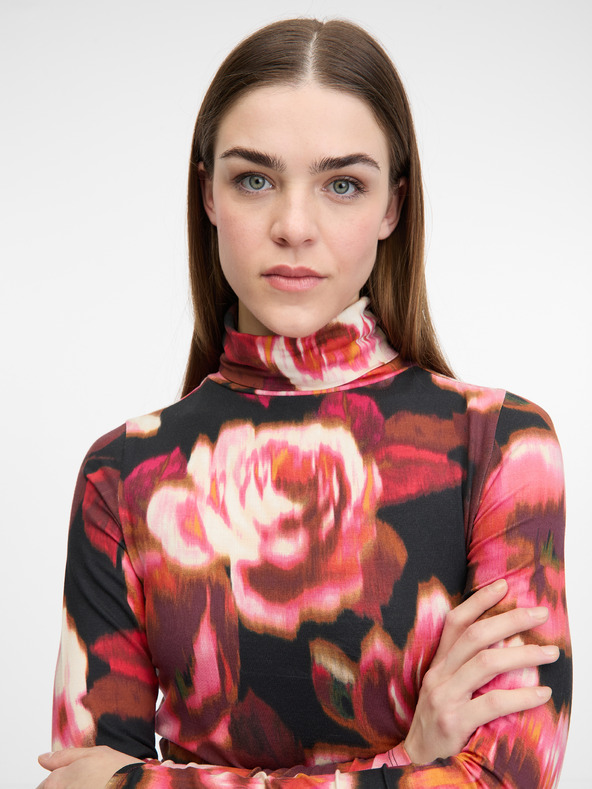 Orsay Červené vzorované dámske tričko s dlhým rukávom ORSAY