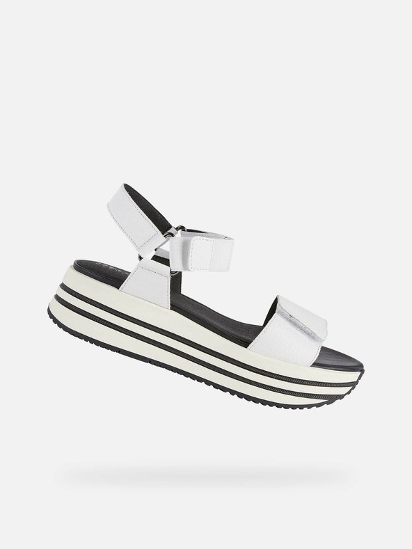 Geox Čierno-biele dámske kožené sandále na platforme Geox Kency