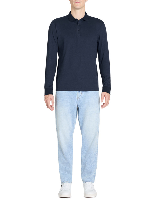 Celio Tmavomodrá pánska polokošeľa s dlhým rukávom Celio Jiwomini