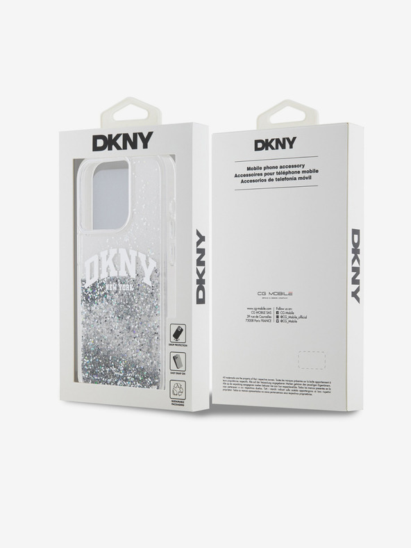 DKNY Liquid Glitter Arch Logo Zadný kryt pre iPhone 14 Pro Transparent DKNY