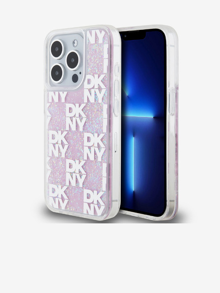 DKNY Liquid Glitter Checkered Pattern Zadný kryt pre iPhone 15 Pro ružový DKNY