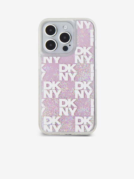 DKNY Liquid Glitter Checkered Pattern Zadný kryt pre iPhone 15 Pro ružový DKNY
