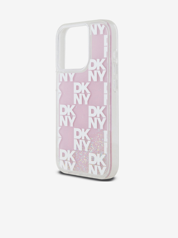 DKNY Liquid Glitter Checkered Pattern Zadný kryt pre iPhone 15 Pro ružový DKNY