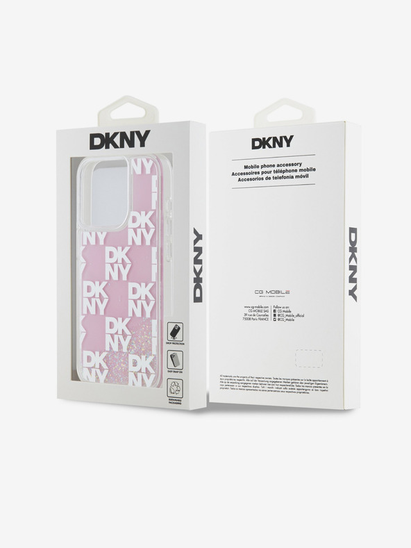 DKNY Liquid Glitter Checkered Pattern Zadný kryt pre iPhone 15 Pro ružový DKNY