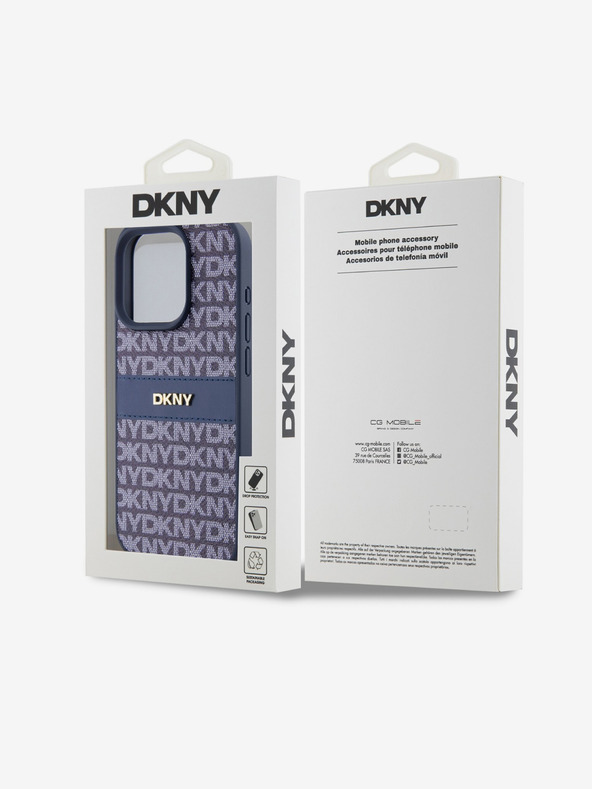 DKNY PU kožený zadný kryt s opakujúcim sa vzorom Tonal Stripe pre iPhone 15 Pro Blue DKNY