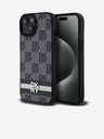 DKNY PU kožený zadný kryt so šachovnicovým vzorom a pruhmi pre iPhone 15 čierny DKNY