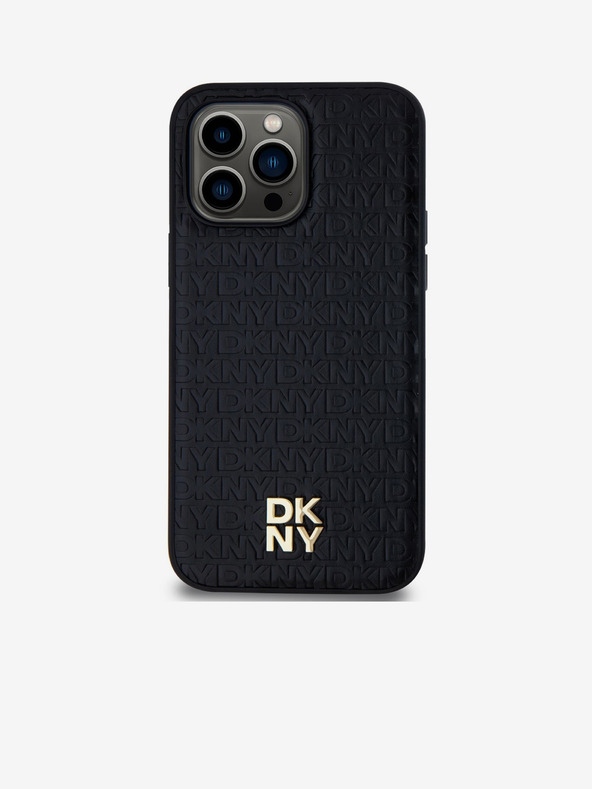 DKNY PU kožený zadný kryt Repeat Pattern Stack Logo Magsafe pre iPhone 13 Pro Max Black DKNY