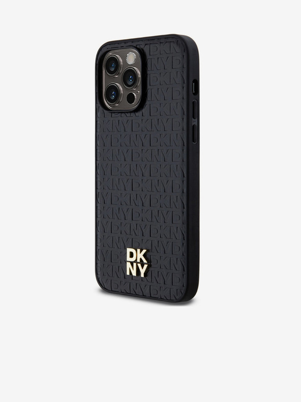 DKNY PU kožený zadný kryt Repeat Pattern Stack Logo Magsafe pre iPhone 13 Pro Max Black DKNY