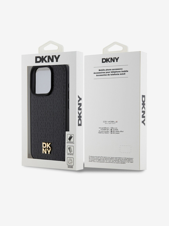 DKNY PU kožený zadný kryt Repeat Pattern Stack Logo Magsafe pre iPhone 13 Pro Max Black DKNY