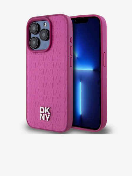 DKNY PU kožený zadný kryt s opakujúcim sa vzorom Magsafe pre iPhone 15 Pro Max ružový DKNY