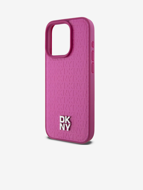 DKNY PU kožený zadný kryt s opakujúcim sa vzorom Magsafe pre iPhone 15 Pro Max ružový DKNY