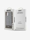 DKNY PU kožený zadný kryt Repeat Pattern Bottom Stripe MagSafe pre iPhone 14 Brown DKNY