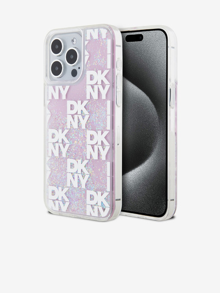 DKNY Liquid Glitter Checkered Pattern zadný kryt pre iPhone 15 Pro Max ružový DKNY