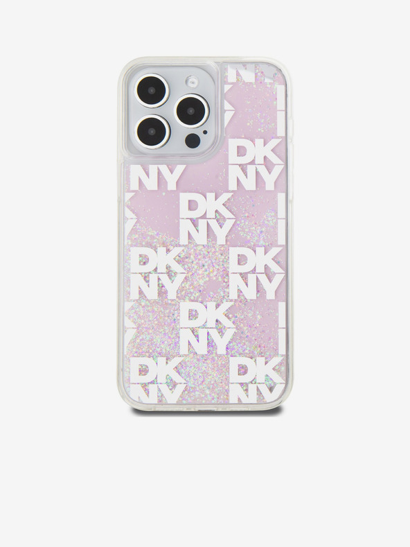 DKNY Liquid Glitter Checkered Pattern zadný kryt pre iPhone 15 Pro Max ružový DKNY
