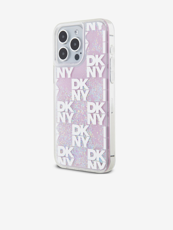 DKNY Liquid Glitter Checkered Pattern zadný kryt pre iPhone 15 Pro Max ružový DKNY