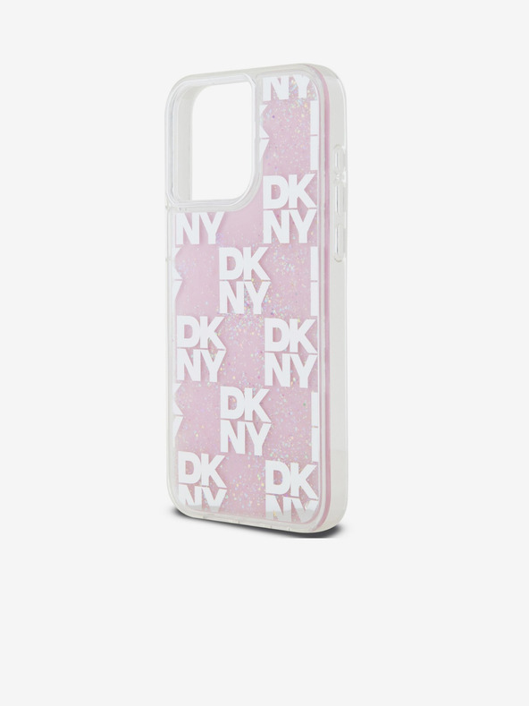 DKNY Liquid Glitter Checkered Pattern zadný kryt pre iPhone 15 Pro Max ružový DKNY