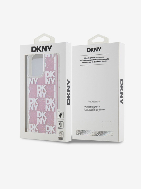 DKNY Liquid Glitter Checkered Pattern zadný kryt pre iPhone 15 Pro Max ružový DKNY