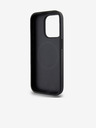 DKNY PU kožený strieborný zadný kryt s kovovým logom Magsafe pre iPhone 15 Pro Black DKNY