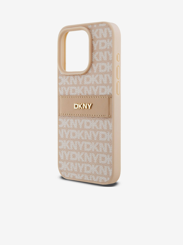 DKNY PU kožený zadný kryt Repeat Pattern Tonal Stripe pre iPhone 15 Pro Pink DKNY