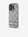DKNY PU kožený zadný kryt so šachovnicovým vzorom a pruhmi pre iPhone 14 Pro Beige DKNY