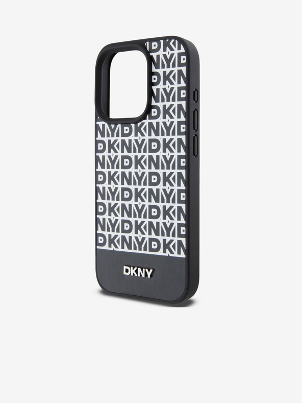 DKNY PU kožený zadný kryt Repeat Pattern Bottom Stripe MagSafe pre iPhone 12/12 Pro čierny DKNY