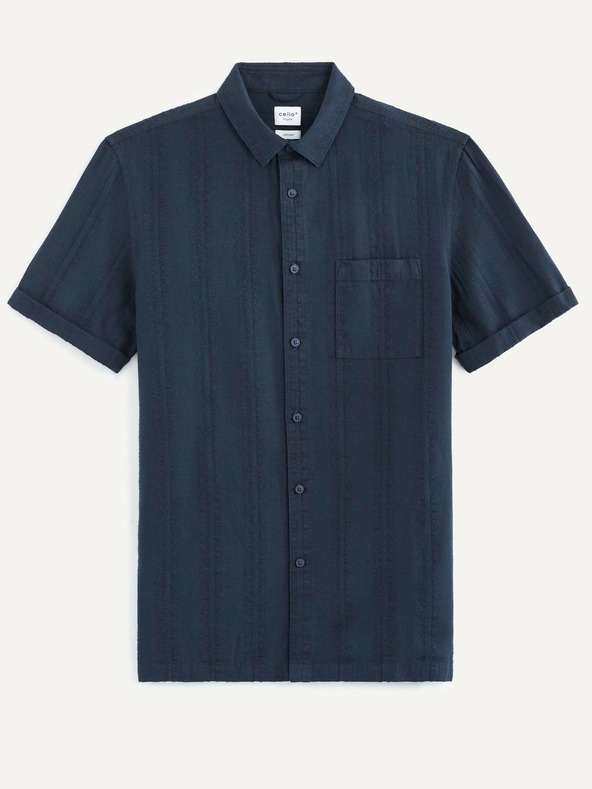 Celio Tmavomodrá pánska vzorovaná košeľa s plátnom Celio