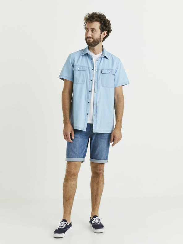 Celio Svetlomodrá pánska džínsová košeľa s vreckami Celio
