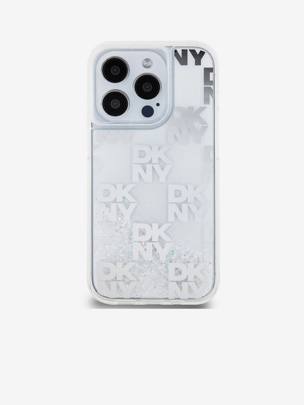 DKNY Liquid Glitter Checkered Pattern Zadný kryt pre iPhone 15 Pro Transparent DKNY