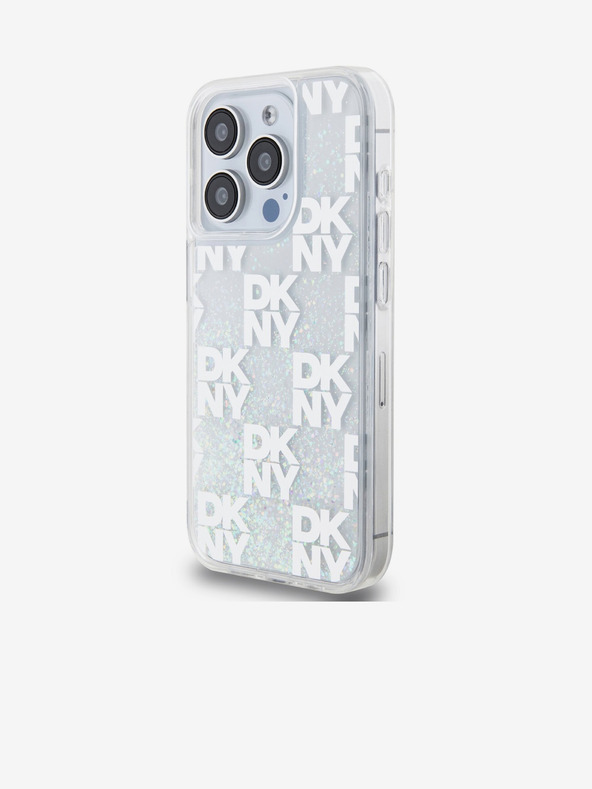 DKNY Liquid Glitter Checkered Pattern Zadný kryt pre iPhone 15 Pro Transparent DKNY