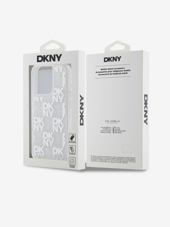 DKNY Liquid Glitter Checkered Pattern Zadný kryt pre iPhone 15 Pro Transparent DKNY