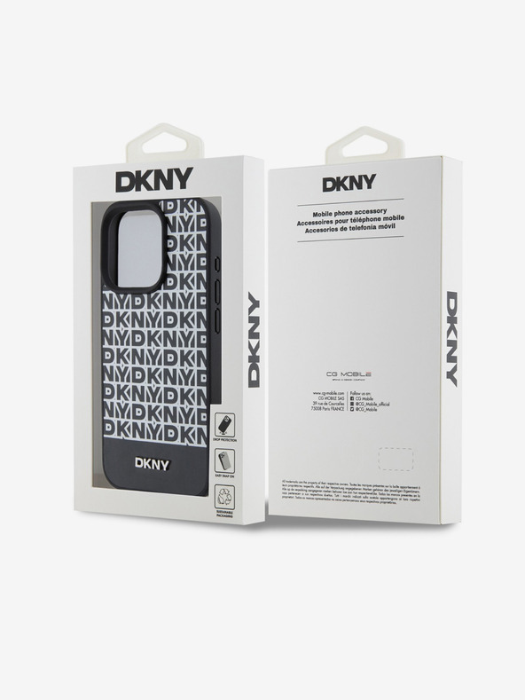 DKNY PU kožený zadný kryt Repeat Pattern Bottom Stripe MagSafe pre iPhone 14 Pro Max Black DKNY