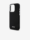 DKNY Tekutý silikón Strieborné kovové logo Magsafe zadný kryt pre iPhone 15 Pro čierny DKNY