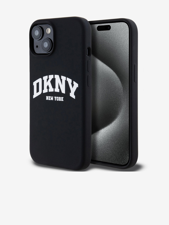 DKNY Tekutý silikónový zadný kryt MagSafe s oblúkovým logom pre iPhone 14 čierny DKNY