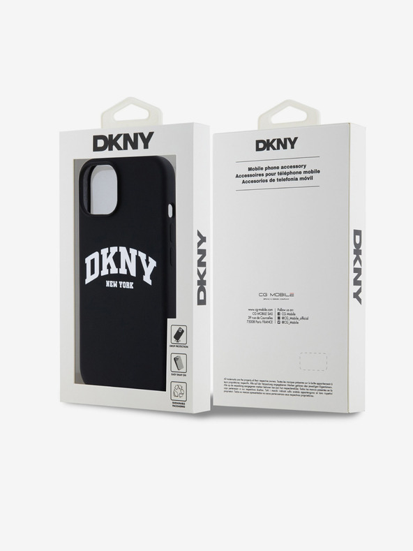 DKNY Tekutý silikónový zadný kryt MagSafe s oblúkovým logom pre iPhone 14 čierny DKNY