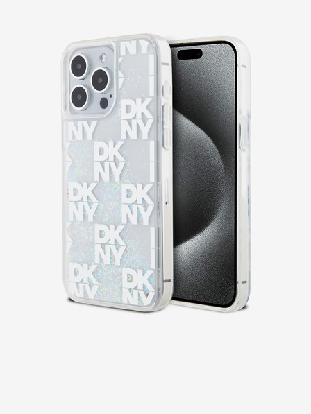 DKNY Liquid Glitter Checkered Pattern Zadný kryt pre iPhone 15 Pro Max Transparent DKNY